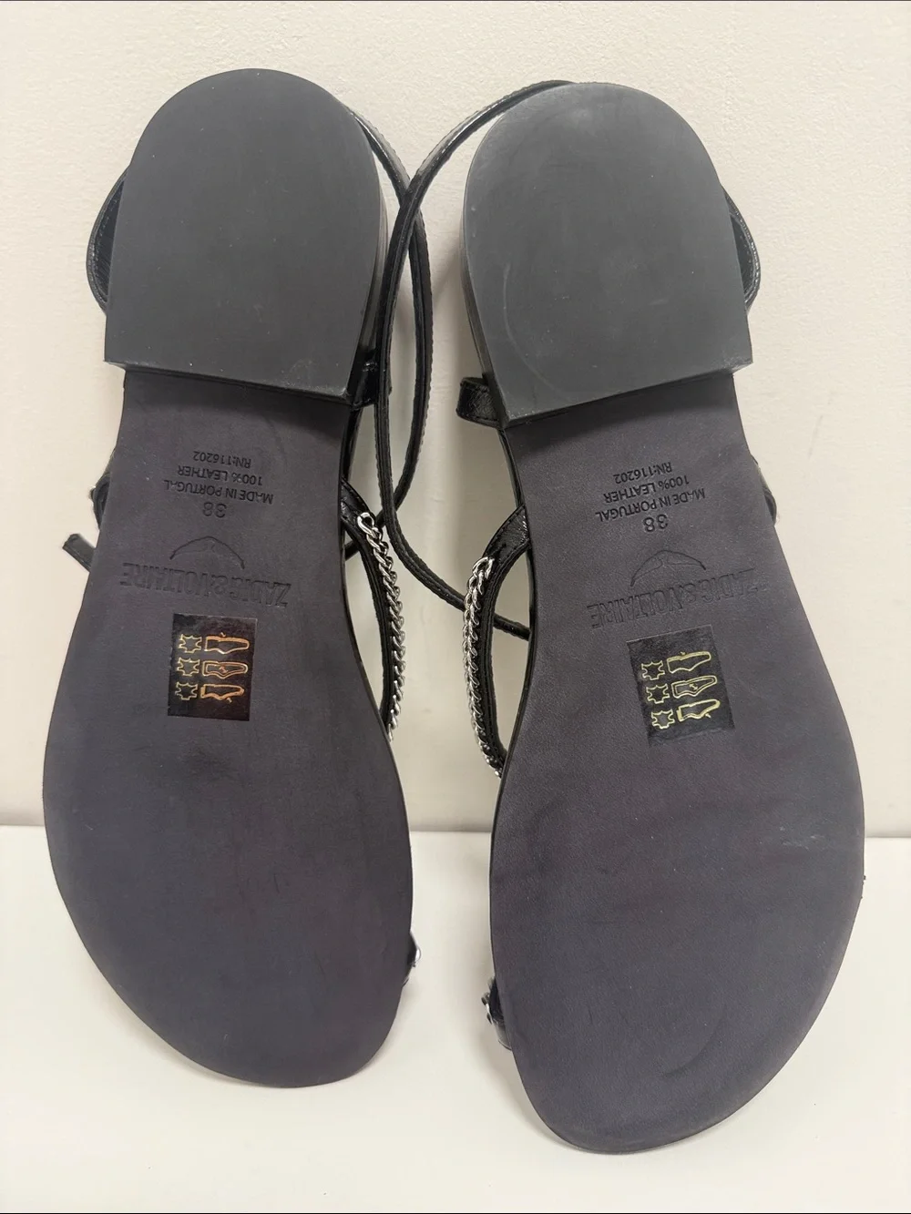 Zadig & Voltaire Black Leather Strappy Sandals with Silver Chain Trim sz EU38 - Picture 13 of 16